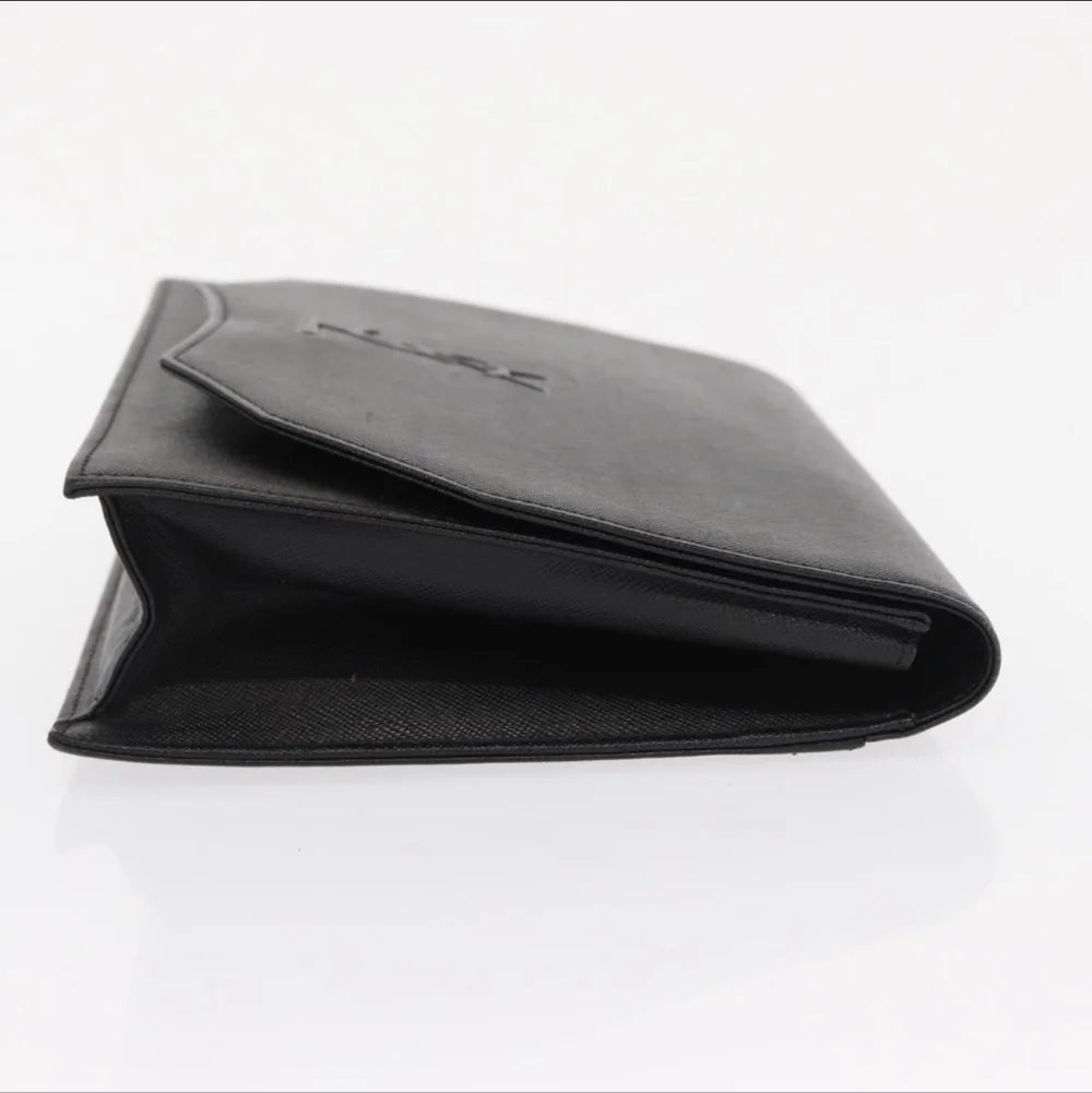 Vintage Yves Saint Laurent Black Leather Clutch Bag Saffiano Texture Tonal YSL - Picture 4 of 16